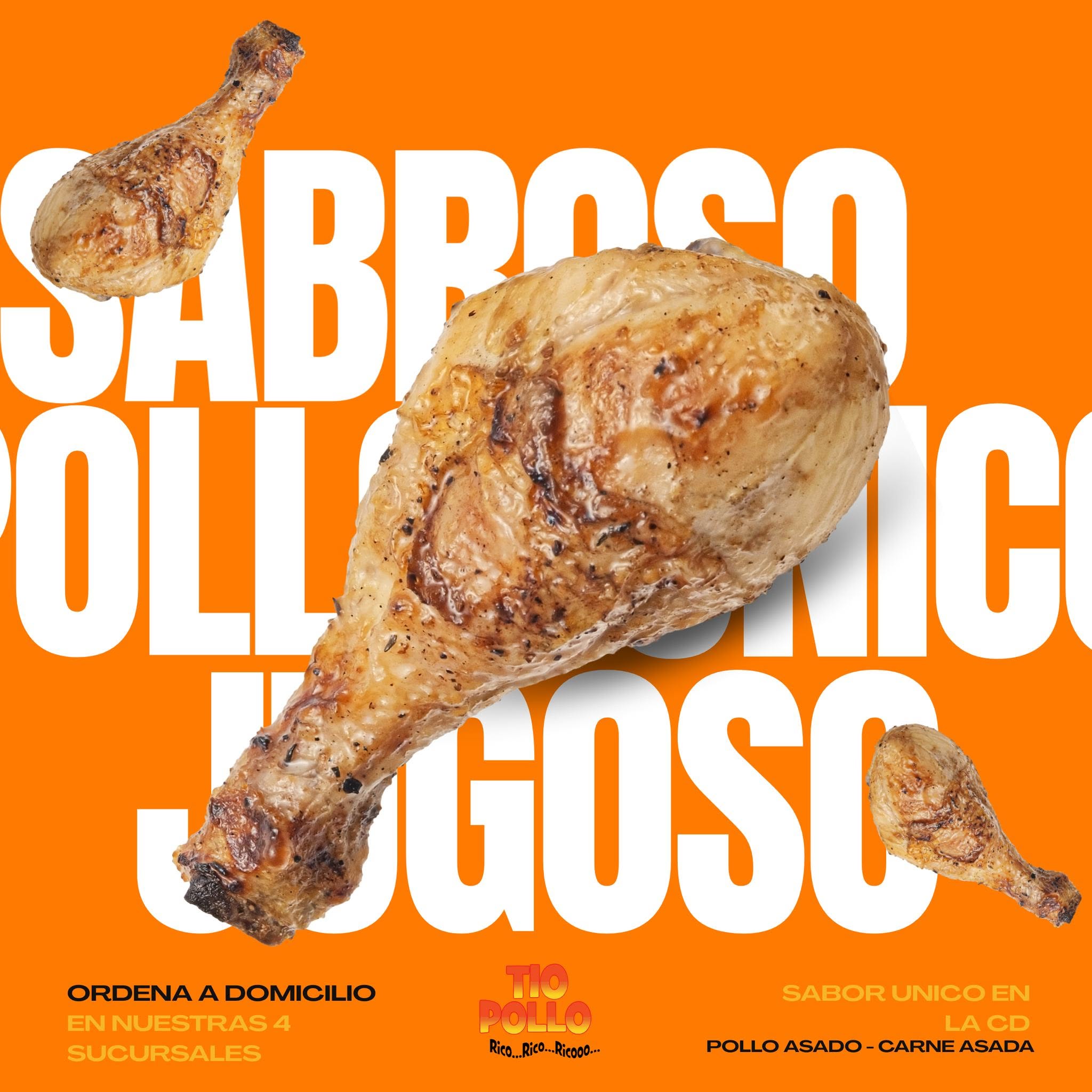Piernas de pollo asado con texto sabroso pollo único jugoso